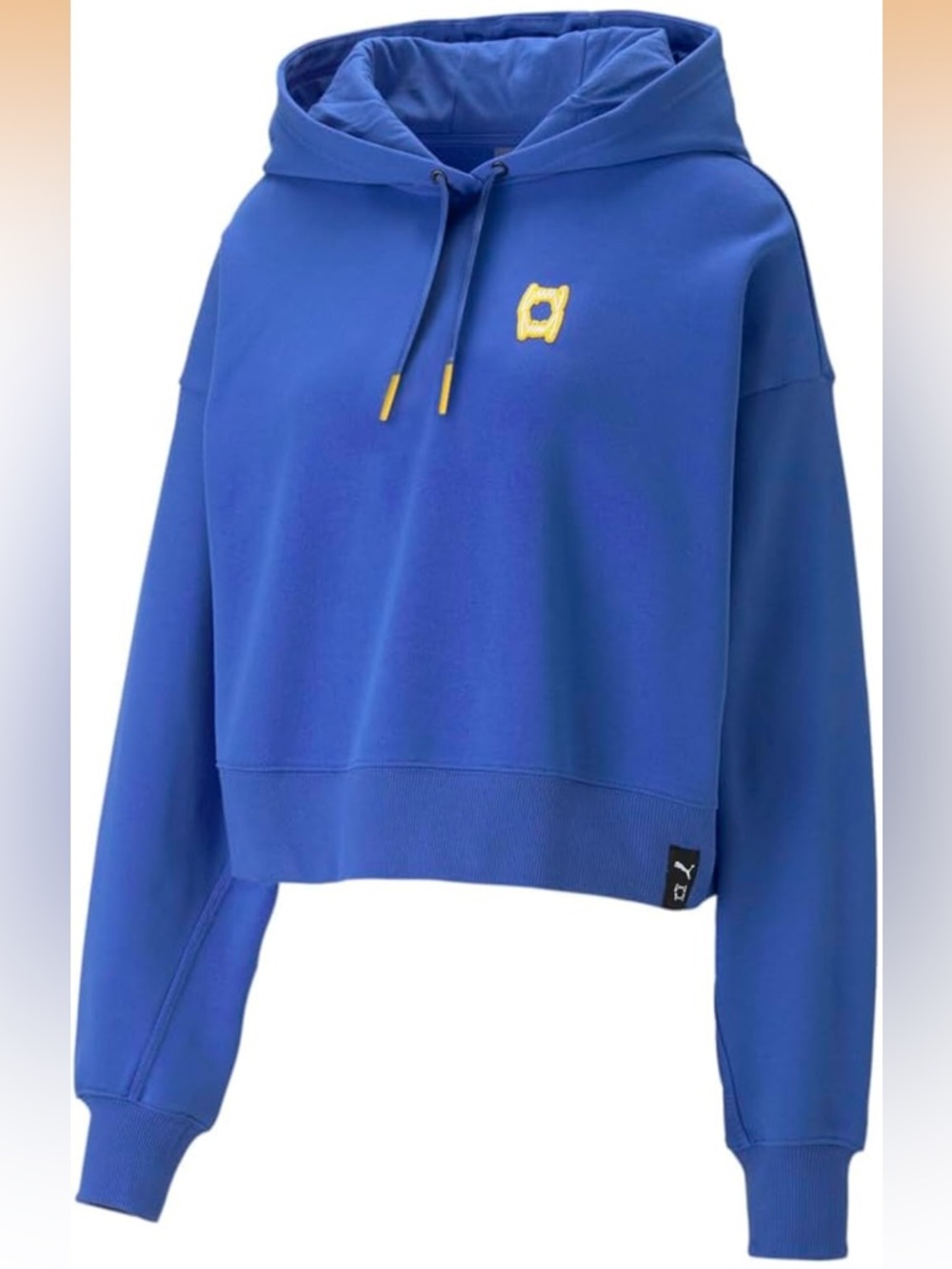 Puma Royal Blue Roomy Cropped Hoodie with Yellow Accent